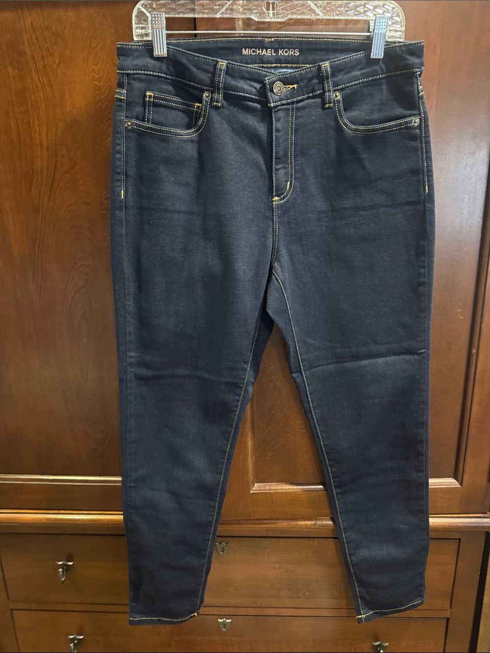 Michael Kors Navy Blue Skinny Jeans with Contrast Stitching